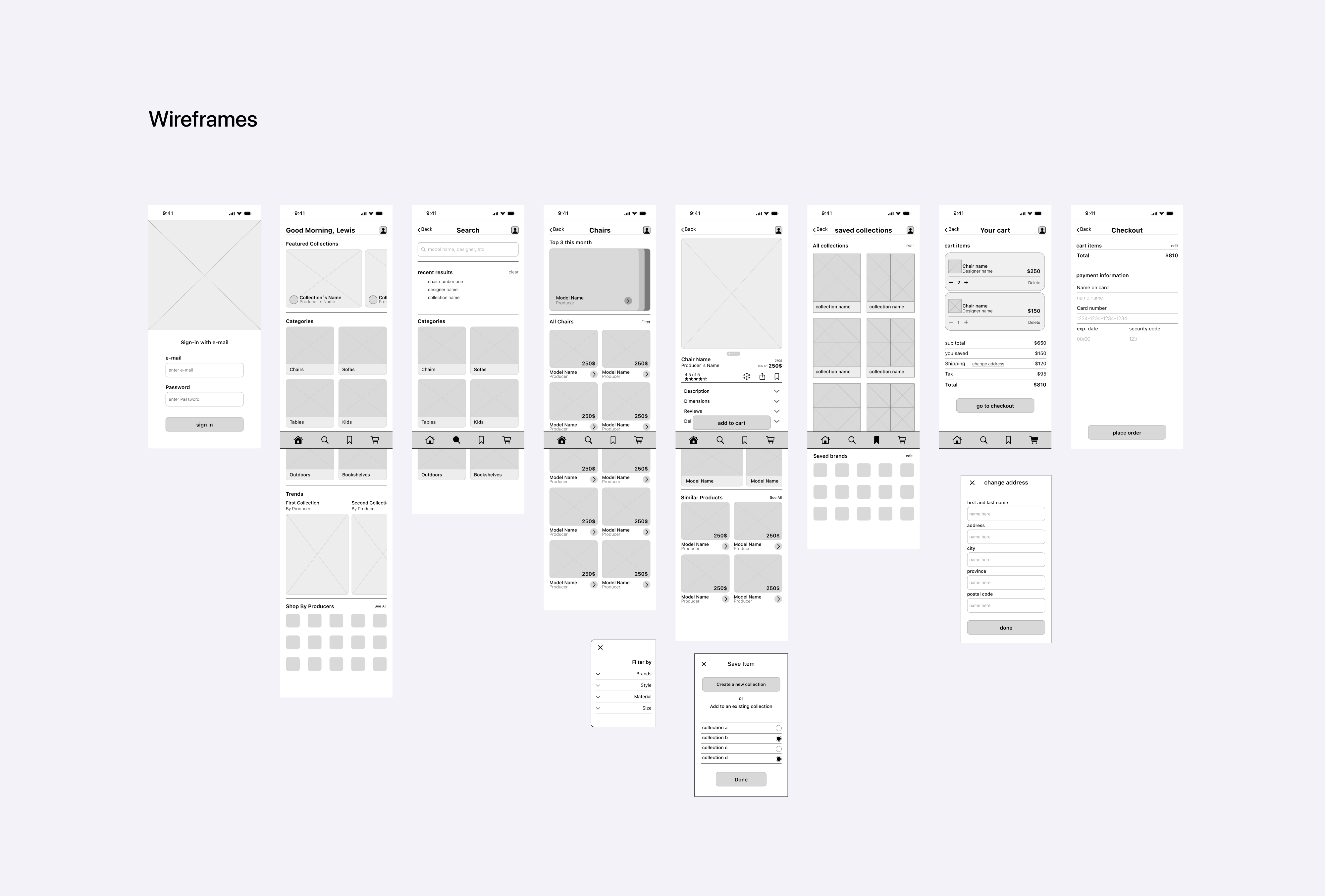 wireframes and mid-fidelity of the app.