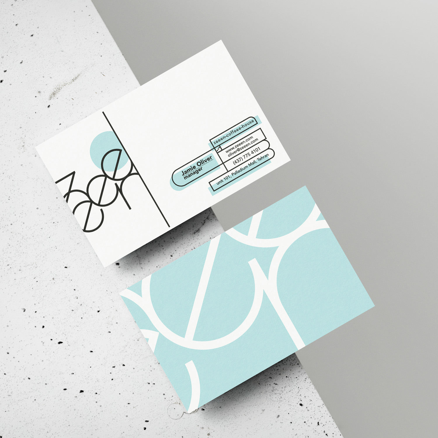 the designed business card for zeeen.