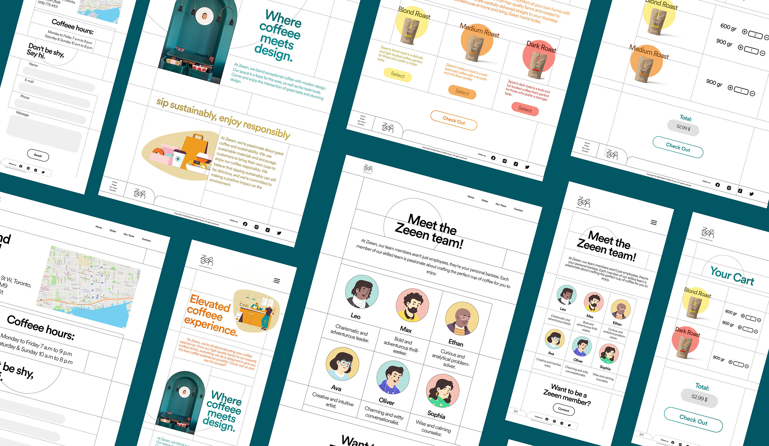 a big mockup including many pages of the website.